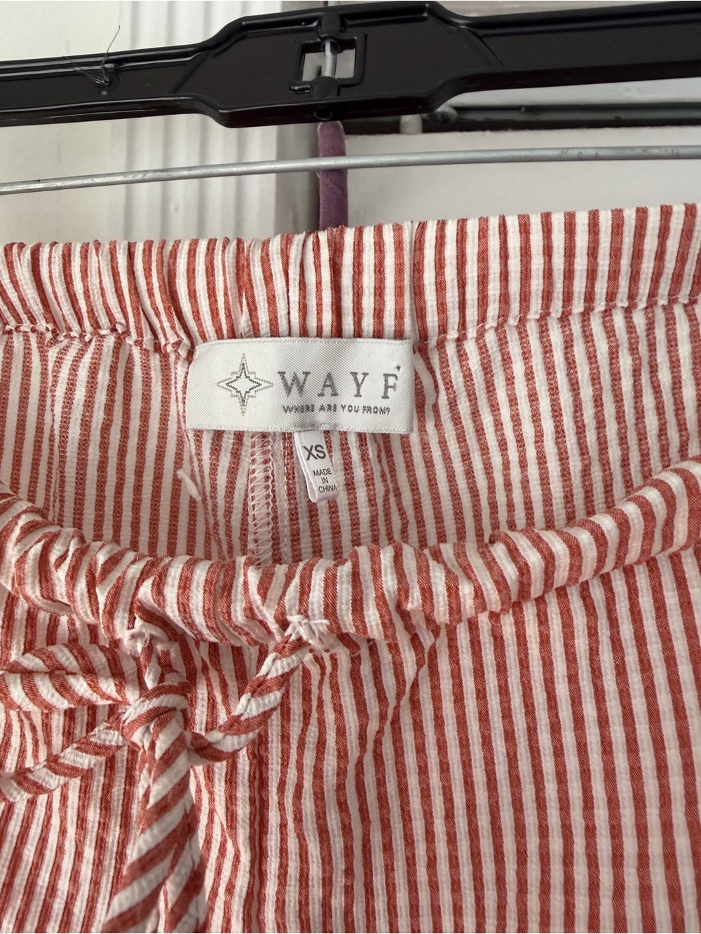 Wayf Red and White Striped Drawstring Waist Shorts